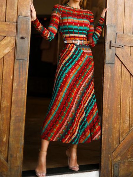 

Long Sleeve Vintage Daily Maxi Dress, As picture, Midi Dresses