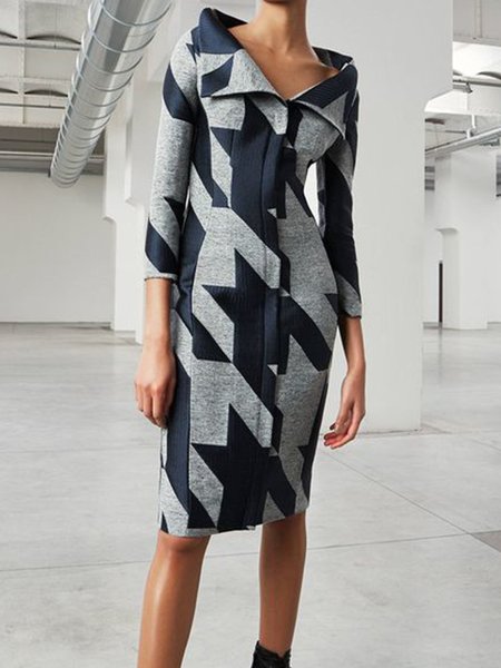 

Three Quarter Casual Mini Dress, Gray, Midi Dresses