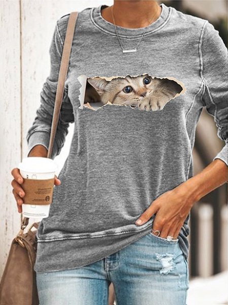 

Cat 3D Printed Women shirt, Gray, T-shirts