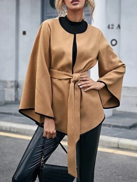 

Solid Elegant Flare Sleeve Work Outerwear, Khaki, Coats