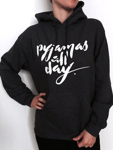 

Letter print casual basic loose hooded sweatshirt, Black, Hoodies & Sweatshirts