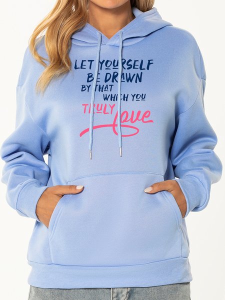 

Casual Letter Print Hooded Long Sleeve Polyester Sweatshirt, Blue, Hoodies