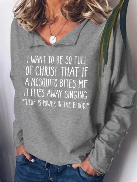 

Funny text print lapel long-sleeved polyester top, Gray, Hoodies&Sweatshirts