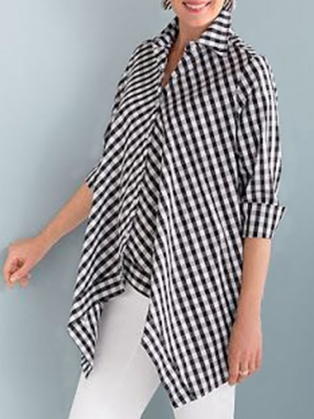 

Long Sleeve Loosen Casual Shirt, Black-white, Blouses and Shirts