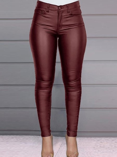 

Plain Casual Leggings, Wine red, Pants