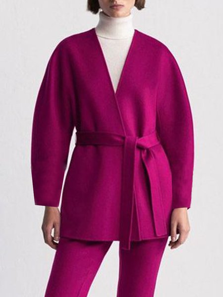 

Vintage Sweet Casual Simple Outerwear With Belt, Rose red, Coats
