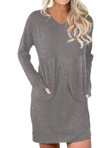 

Long Sleeve Casual Dresses, Gray, Mini Dresses