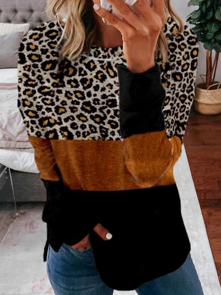 

Casual Leopard Long Sleeve Sweatshirts, As picture, Hoodies & Sweatshirts