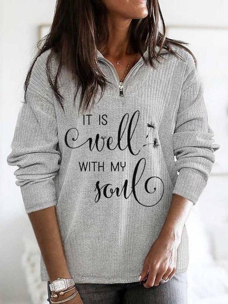 

Casual Long Sleeve Printed Sweatshirt, Light gray, Hoodies & Sweatshirts