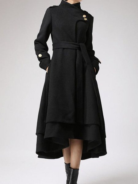 

Elegant Long Sleeve Plain Midi Dress, Black, Midi Dresses