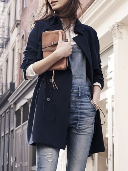 

Formal Daily Solid Jacket Outerwear, Purplish blue, Coats