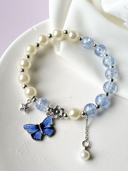 

Simple Pearl Crystal Butterfly Bracelet, Deep blue, Bracelets