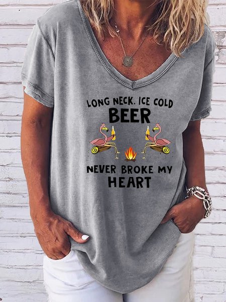 

Fun printed V-neck short-sleeved polyester T-shirt, Gray, T-shirts