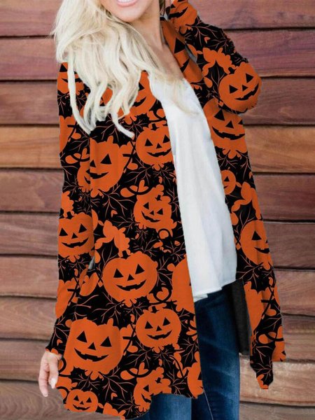 

Women's Halloween Cardigans Pumpkin Print Open Front Cardigan, Orange, Cardigans