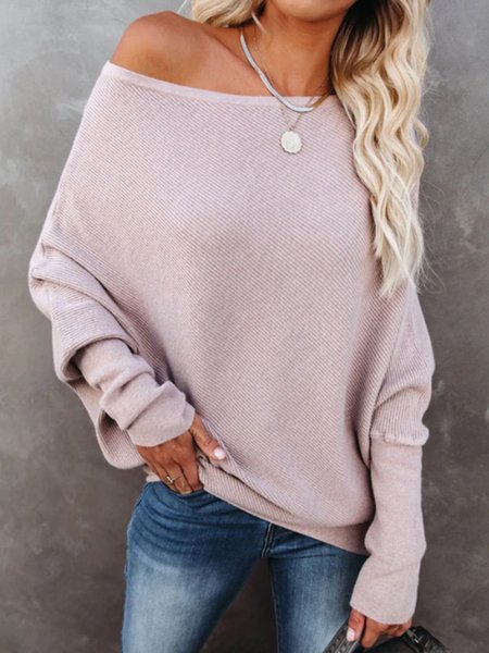 

Elegant Daily Solid Simple Sweater, Cameo, Pullovers