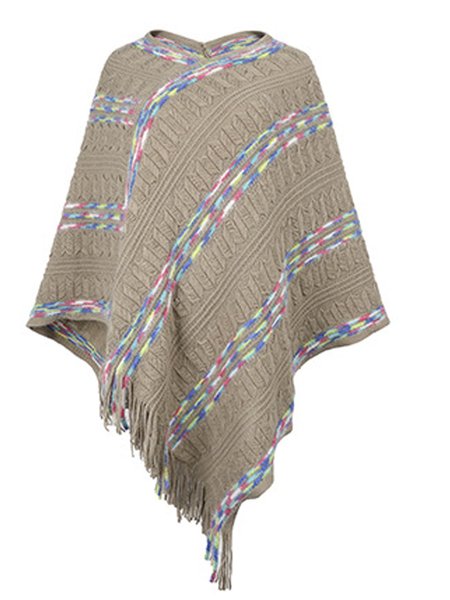 

Scarves & Shawls Loose plus size sweater rainbow striped scarf fringed cloak shawl women, Khaki, Women Scarves & Shawls
