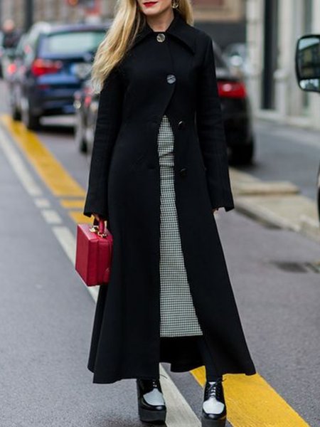 

Long Sleeve Regular Fit Solid Lady Outerwear, Black, Coats