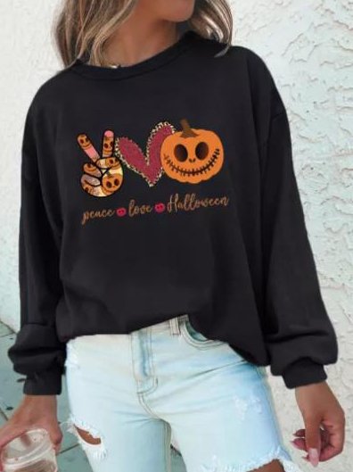 

Halloween Printed Off Shoulder Long Sleeve Sweatshirt, Black, Sweatshirts & Hoodies