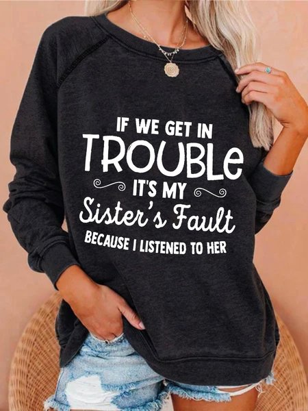 

Casual Long Sleeve Round Neck Plus Size Printed Tops Sweatshirts, Deep gray, Hoodies & Sweatshirts
