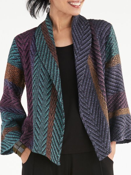 

Vintage Color-block Geometric Striped Printed Long Sleeves Plus Size Casual Jackets, Multicolor, Outerwear