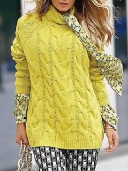 

Elegant Casual Solid Sweater, Yellow, Pullovers