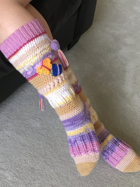 

Hand Hook Flowers Woven Knit Socks, As picture, Socks
