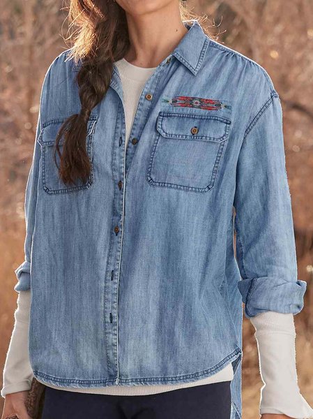 

Pockets Denim Shirts & Tops, Blue, Blouses & Shirts