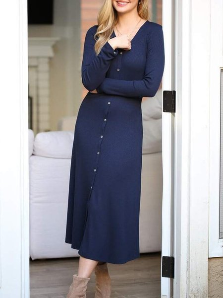 

Casual Daily Solid Dress, Purplish blue, Midi Dresses