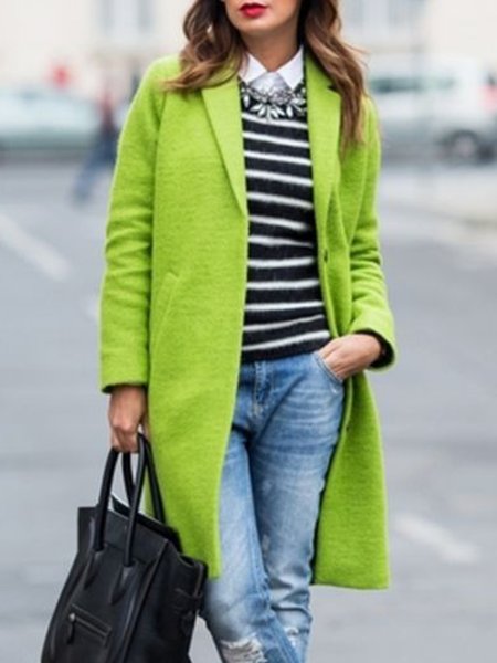 

Vintage Plain Long Sleeves Buttoned Plus Size Casual Coats, Green, Coats & Jackets