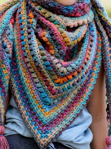 

Crochet Multicolor Scarf Shawl, As picture, Scarves&Gloves
