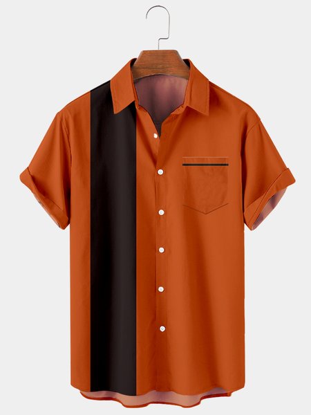 

Pockets Short Sleeve Vintage Shirts, Orange, Men's basic shirt