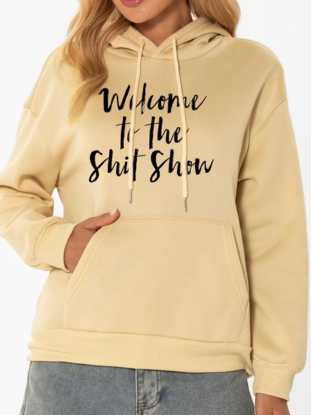 

Funny text printed hooded long-sleeved polyester sweatshirt, Apricot, Hoodies