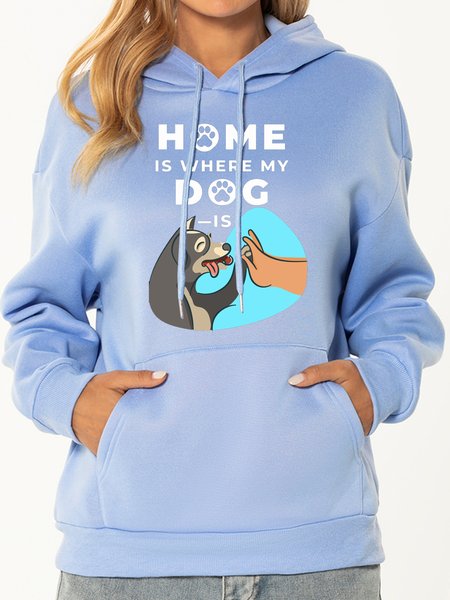

Casual Dog Print Hooded Long Sleeve Polyester Sweatshirt, Blue, Hoodies