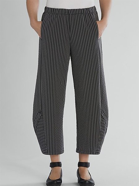 

Vintage Striped Pockets Plus Size Casual Pants, Stripe, Pants