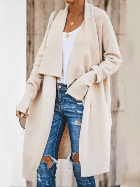 

Fall Casual Simple Mid-weight High Stretch Dail Sweater, Apricot, Cardigans