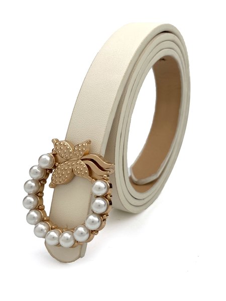 

Vintage Alloy Butterfly Pearl Belt, Off white, Belts