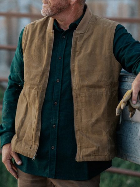 

Mens Vintage Outdoor Vests with Pockets, Khaki, Outerwear