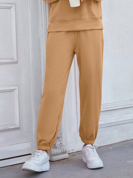 

Casual Sports Loose Plus Thick Solid Color Pants, Camel, Pants