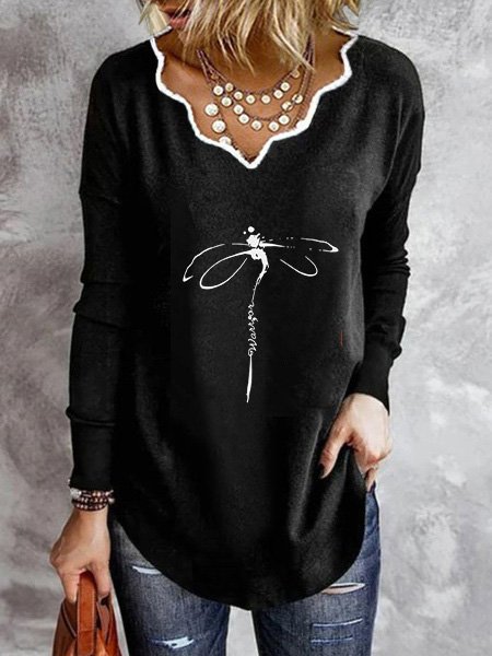 

Casual personality basic contrast dragonfly print Sweatshirts, Black, Hoodies & Sweatshirts