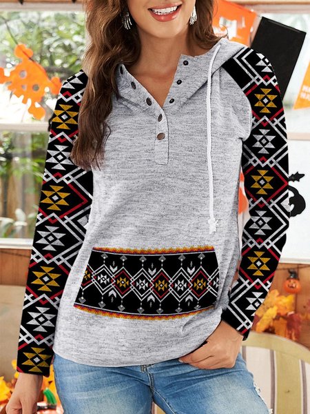 

Tribal Casual Buttoned Sweatshirt, Gray, Hoodies & Sweatshirts