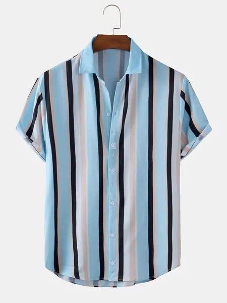 

Stripe Casual Shirts, Blue, Short Sleeves Shirts
