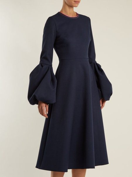 

Vintage Basics Simple Elegant Bishop Sleeve Dress, Black, Midi Dresses