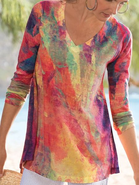 

Casual Long Sleeves Plants Printed Shirts & Tops, Multicolor, Tops