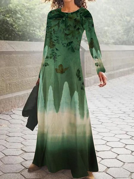 

Long sleeve round neck gradient Vintage knit dress, Green, Tie dye dress