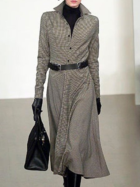 

Formal Work Shirt Collar Dress, As picture, Midi Dresses
