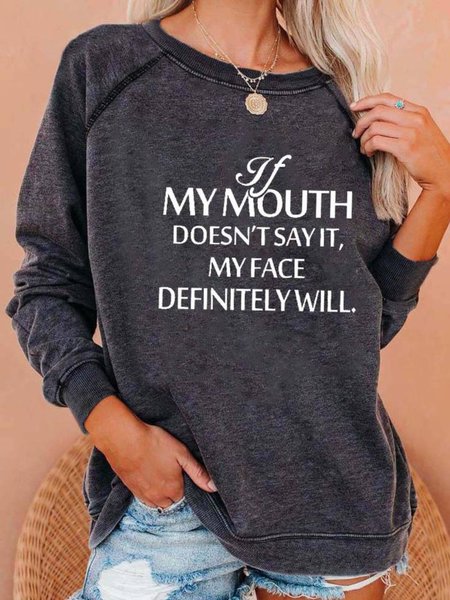 

Casual Long Sleeve Crew Neck Printed Sweatshirt, Deep gray, Hoodies & Sweatshirts