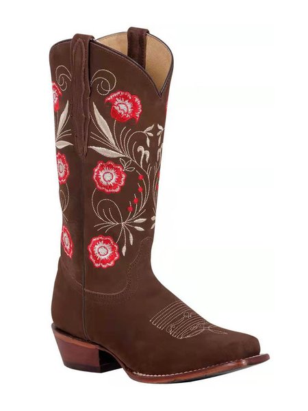 

Vintage Flower Embroidery Cowboy Boots, Brown, Boots