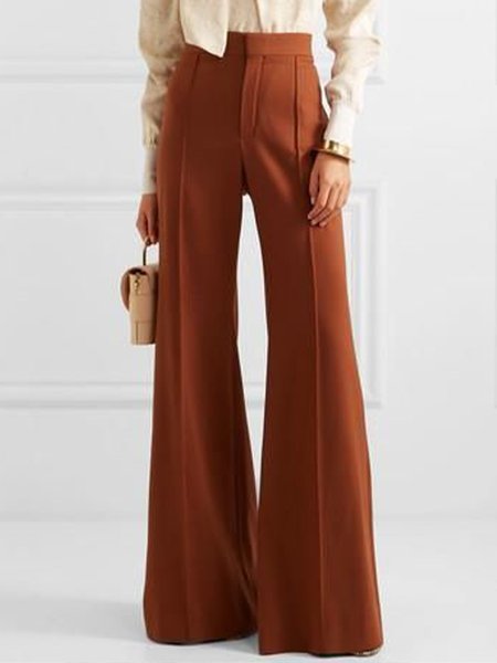 

Elegant Work Solid Pants, Orange, Wide Leg Pants