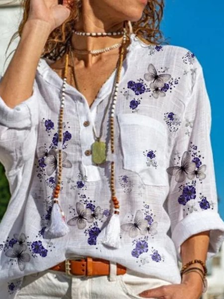 

Stand Collar Long Sleeve Casual Shirts & Tops, White, Blouses & Shirts