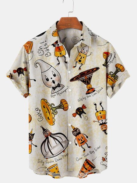 

Geometric Short Sleeve Shirt Collar Shirts & Tops, Yellow, Men's shirts
